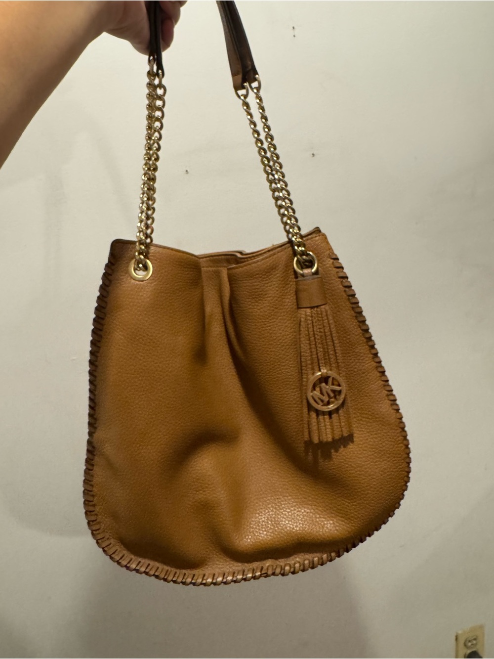 Michael Kors Cognac Leather Shoulder Hobo with Tassel Charm